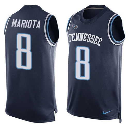 Men's Limited Marcus Mariota Nike Jersey Navy Blue - #8 Player Name & Number Tank Top NFL Tennessee Titans